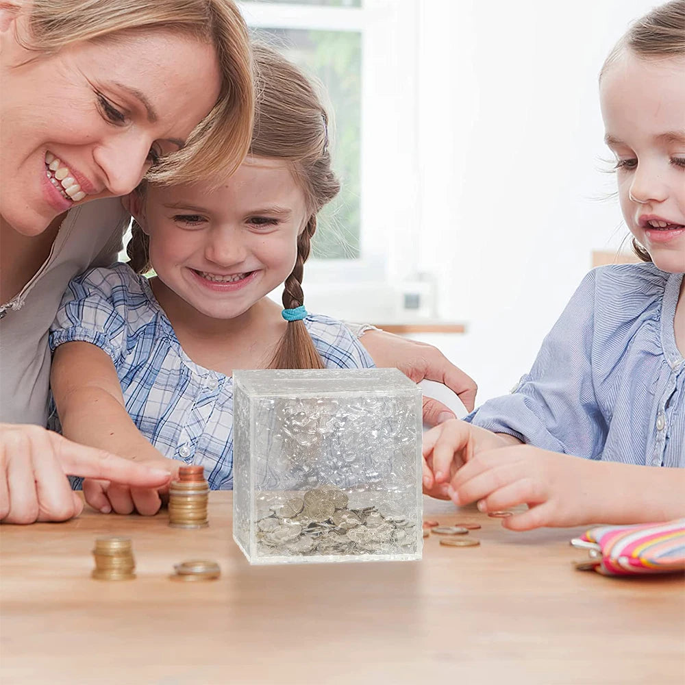 Tirelire transparente carrée - Le cube malin